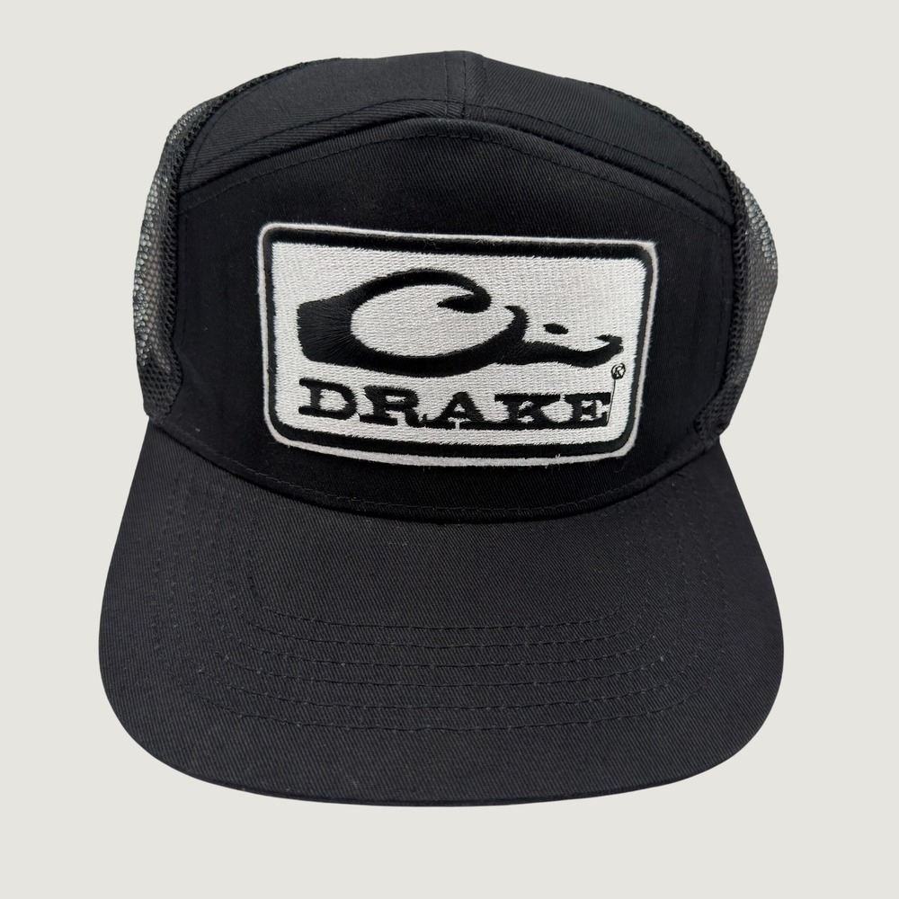Drake Waterfowl Systems Trucker Hat Black Mesh Snapback Cap Logo Patch Mens